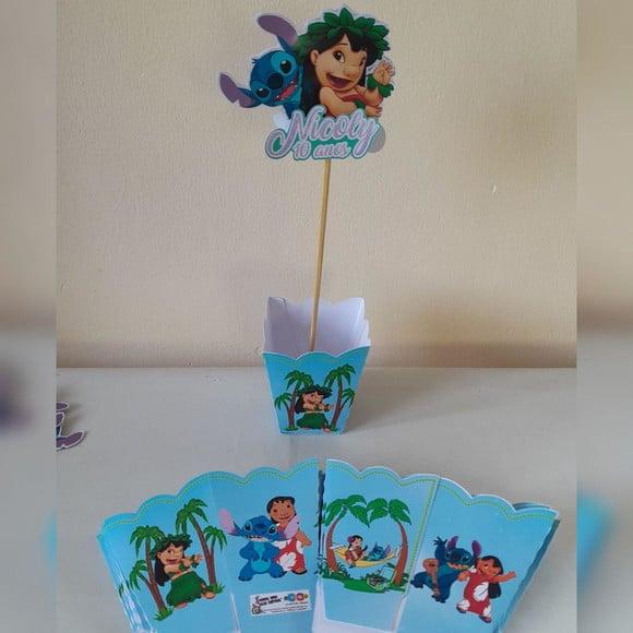 Kit com 10 Cachepô Centro de Mesa - Lilo e Stitch