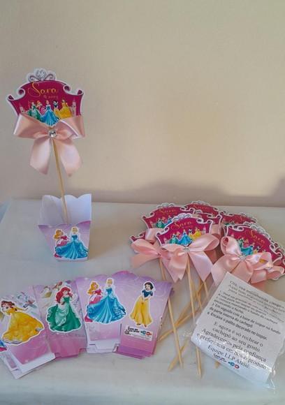 Kit com 10 Cachepô Centro de Mesa - Princesas Disney