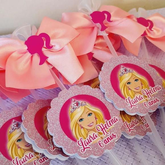 Kit com 10 Cachepô Centro de Mesa Barbie com Pega Balão