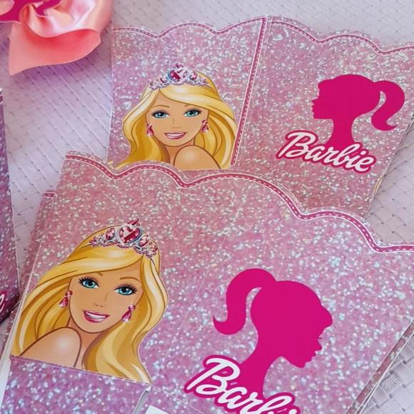 Kit com 10 Cachepô Centro de Mesa Barbie com Pega Balão