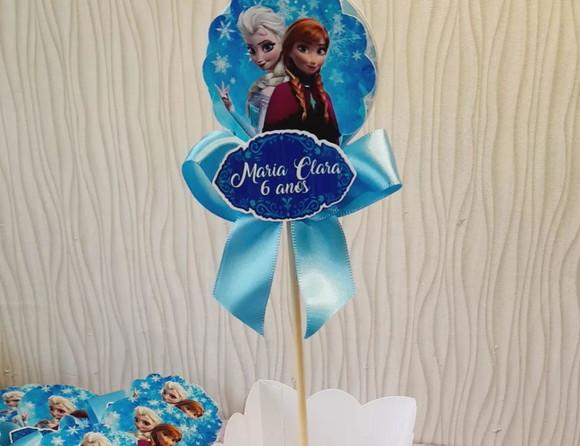 Kit com 10 Centro de Mesa - Cachepô Frozen com Laço