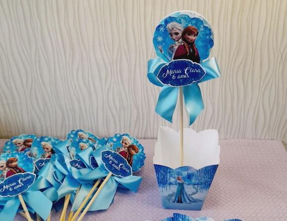 Kit com 10 Centro de Mesa - Cachepô Frozen com Laço