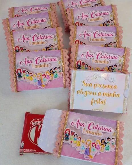 Kit com 10 Porta Kitkat 3d Luxo - Princesas Disney