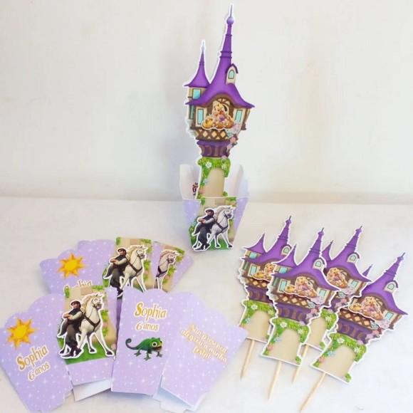 Kit com 15 Cachepô Centro de Mesa - Rapunzel