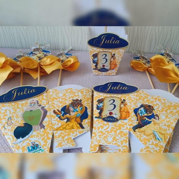 Kit com 15 Centro de Mesa - Cachepô a Bela e a Fera com Laço