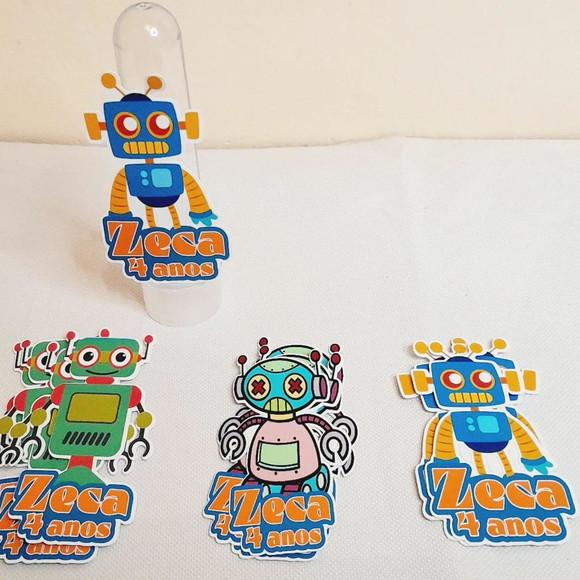 Kit com 30 Robô Apliques 3d para Tubetes