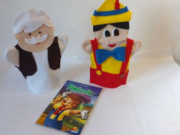 Kit Fantoche em Feltro - Pinóquio e Sr.gepeto