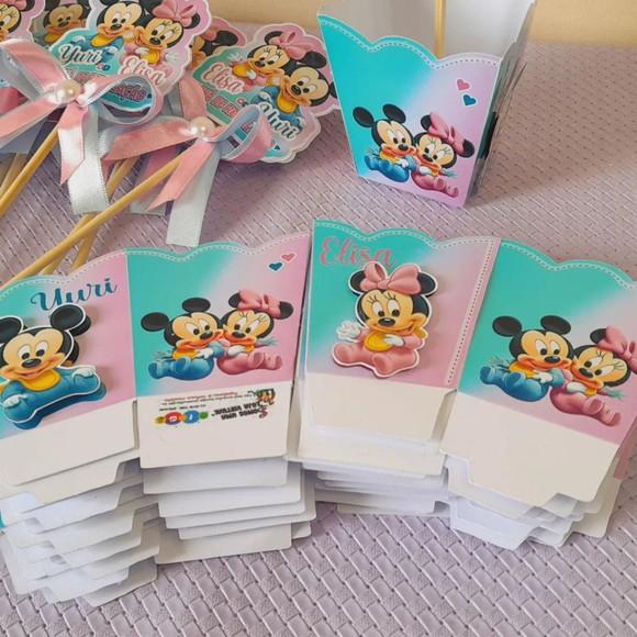 Kit10 Cachepô Centro Mesa Luxo Chá Revelação Mickey e Minnie