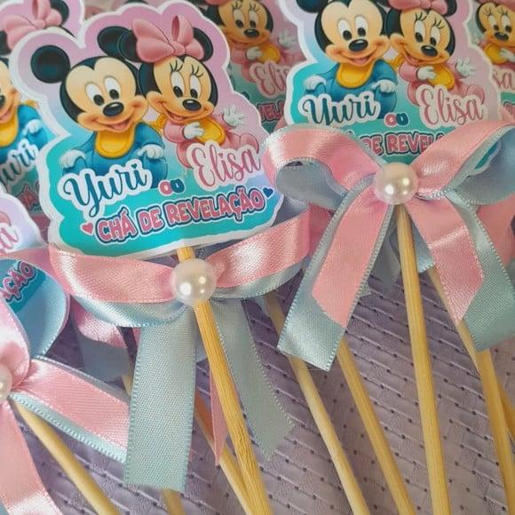 Kit10 Cachepô Centro Mesa Luxo Chá Revelação Mickey e Minnie