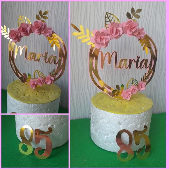 Topo de Bolo Espiral com Flores