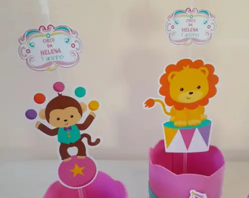Circo Rosa Cesco com Pega Balão Centro de Mesa