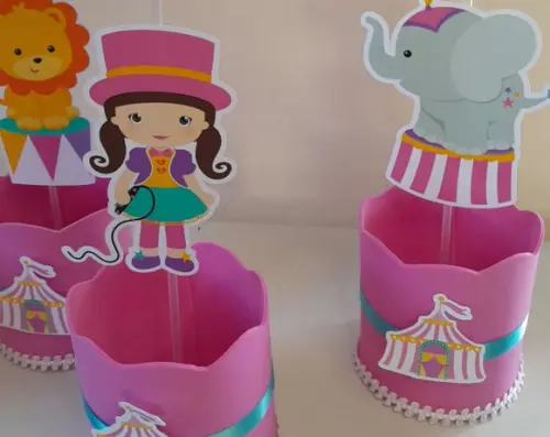 Circo Rosa Cesco com Pega Balão Centro de Mesa