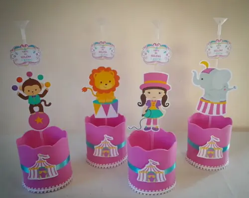 Circo Rosa Cesco com Pega Balão Centro de Mesa