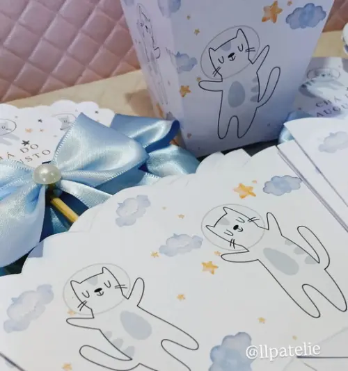 Kit 10 Cachepo Centro de Mesa - Gato Astronauta Aquarela