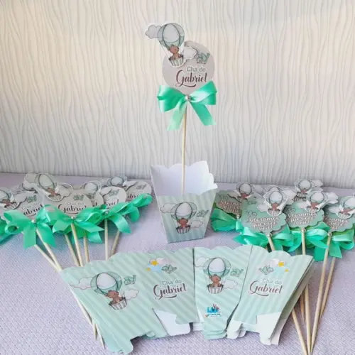 Kit 10 Cachepô Centro de Mesa Luxo - Chá de Bebê Balão Urso