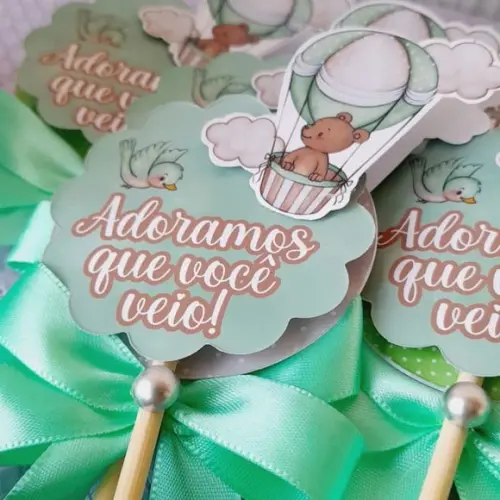 Kit 10 Cachepô Centro de Mesa Luxo - Chá de Bebê Balão Urso