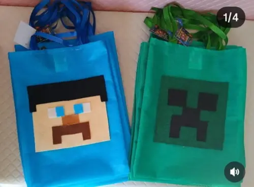 Kit 10 Sacolas em Tnt com Aplique em Feltro Minecraft