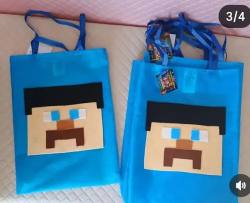 Kit 10 Sacolas em Tnt com Aplique em Feltro Minecraft