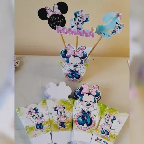 Kit 20 Cachepô Centro de Mesa Luxo - Minnie Jardim Encantado