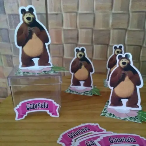 Kit 30 Apliques Caixa Acrílica Marsha e o Urso - Apliques 3d