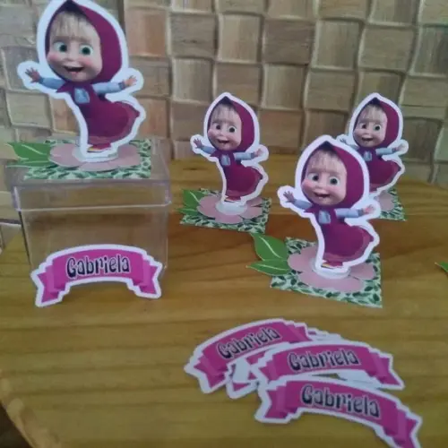 Kit 30 Apliques Caixa Acrílica Marsha e o Urso - Apliques 3d