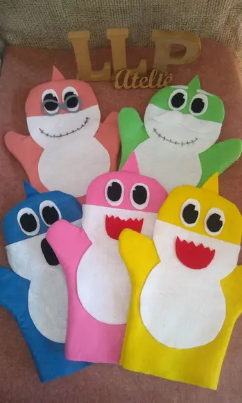 Kit com 10 Baby Shark Fantoche em Feltro