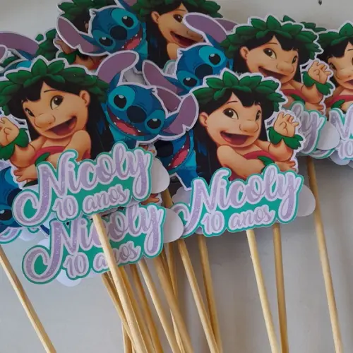 Kit com 10 Cachepô Centro de Mesa - Lilo e Stitch
