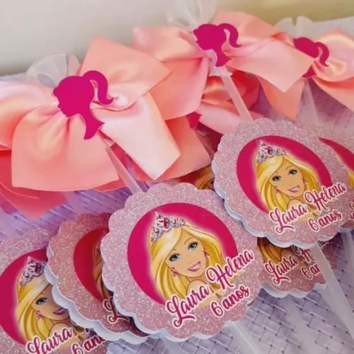 Kit com 10 Cachepô Centro de Mesa Barbie com Pega Balão