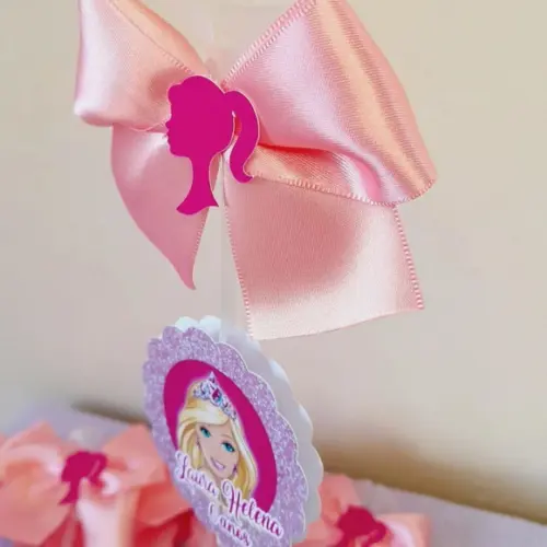 Kit com 10 Cachepô Centro de Mesa Barbie com Pega Balão