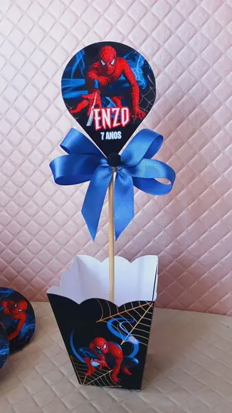 Kit com 10 Cachepô Centro de Mesa com Laço - Homem Aranha