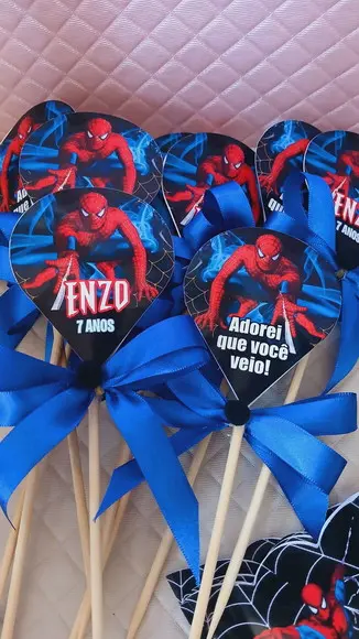 Kit com 10 Cachepô Centro de Mesa com Laço - Homem Aranha