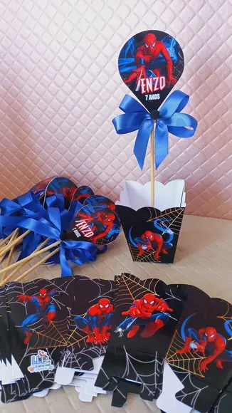 Kit com 10 Cachepô Centro de Mesa com Laço - Homem Aranha