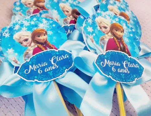 Kit com 10 Centro de Mesa - Cachepô Frozen com Laço