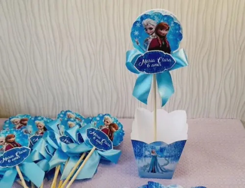 Kit com 10 Centro de Mesa - Cachepô Frozen com Laço