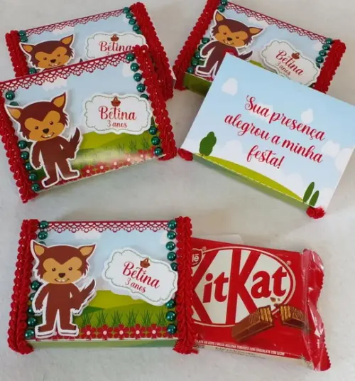 Kit com 10 Porta Kitkat 3d Luxo - Chapeuzinho Vermelho