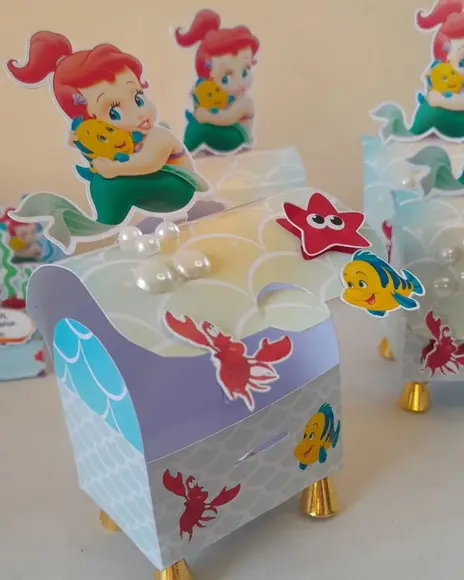 Kit com 15 Caixas Baú 4d Luxo - Ariel Pequena Sereia
