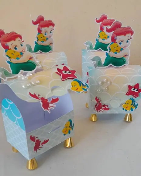 Kit com 15 Caixas Baú 4d Luxo - Ariel Pequena Sereia