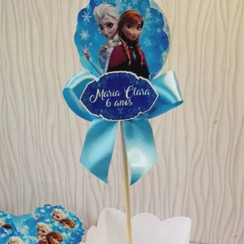 Kit com 15 Centro de Mesa - Cachepô Frozen com Laço