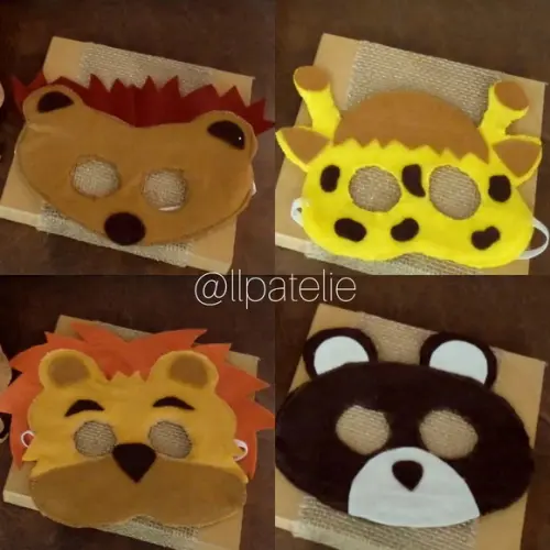 Kit com 15 Máscara Animais em Feltro