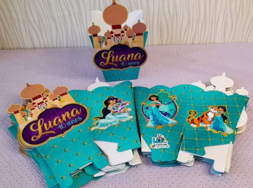 Kit com 20 Cachepô Centro de Mesa - Princesas Disney Jasmine