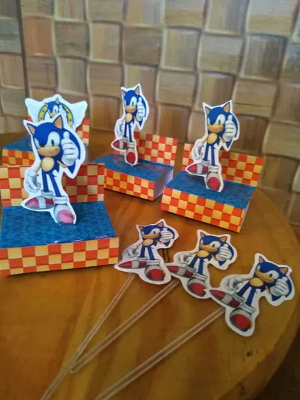 Kit com 20 Peças Porta Bis Duplo e Topper Cupcake - Sonic
