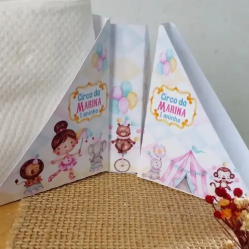 Kit com 20 Porta Guardanapo Circo Rosa - Modelo 01