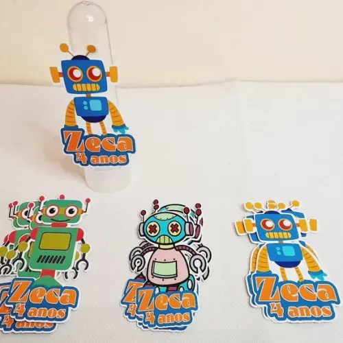 Kit com 30 Robô Apliques 3d para Tubetes