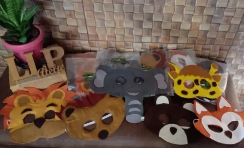 Kit com 35 Máscara Animais em Feltro, Escolha o Aninal