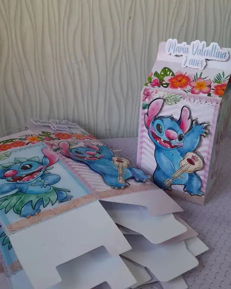 Kit com 5 Caixa Milk 3d Stitch e Angel