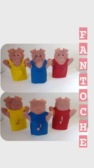 Kit Fantoche em Feltro Três Porquinhos