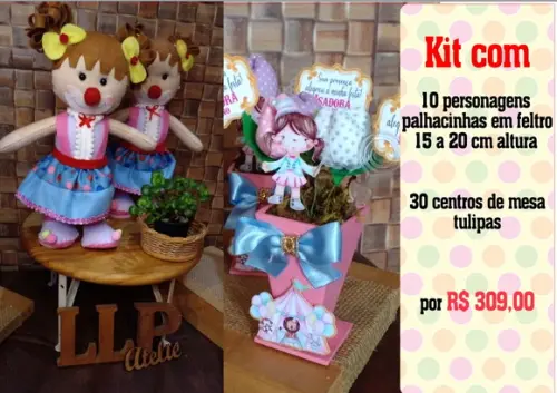 Kit Feltros Personagem e Centro de Mesa Tulipas Circo Rosa