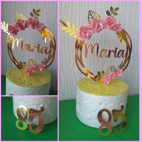 Topo de Bolo Espiral com Flores