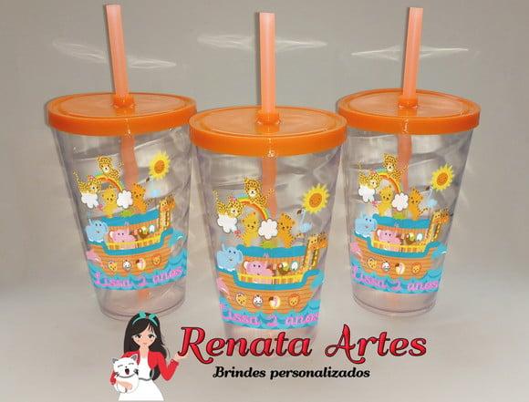 Copo com Canudo 500ml Arca de Noé