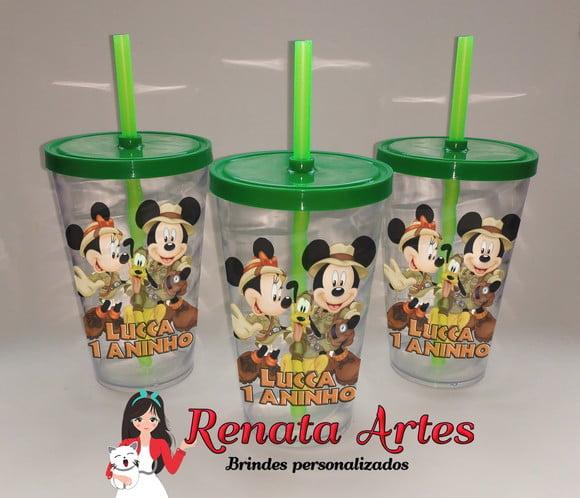Copo com Canudo 500ml Mickey Safari